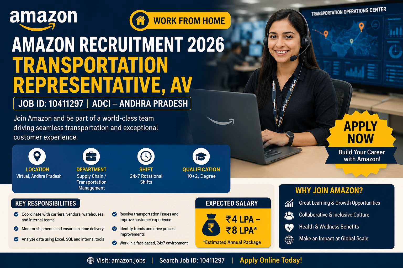 Amazon Transportation Representative- AV Recruitment 2026