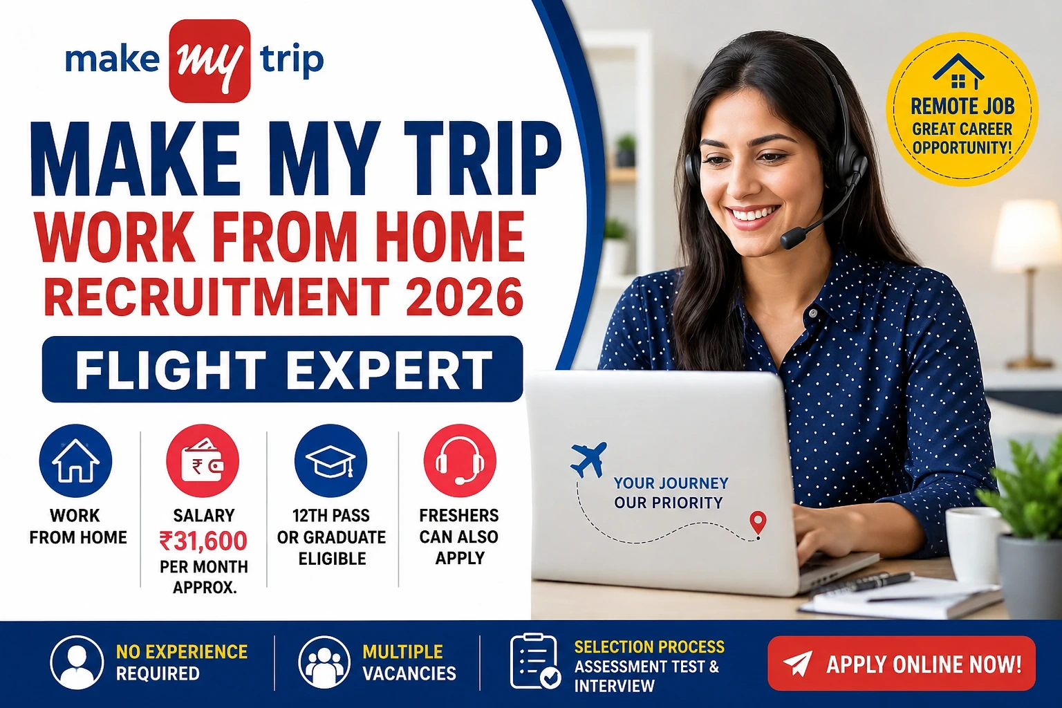 MakeMyTrip Work From Home Recruitment 2026