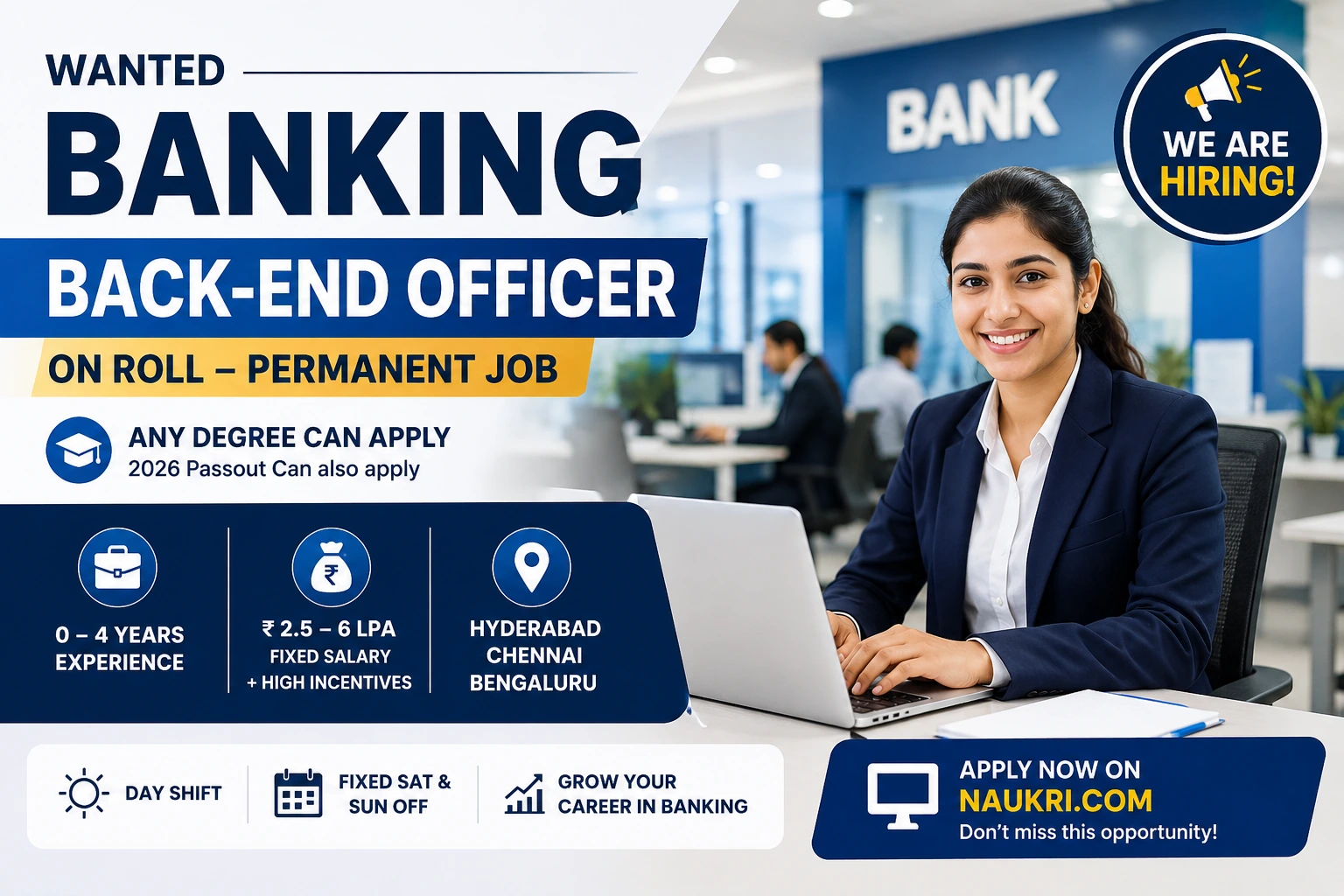 Banking Back-end Officer Recruitment 2026 - Freshers Welcome - Any Degree | Permanent Private Bank Jobs