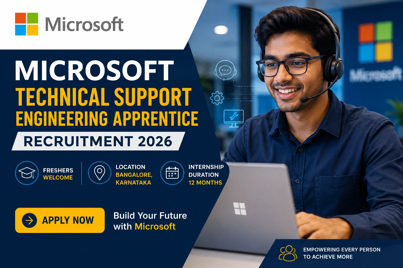 Microsoft Technical Support Engineering Apprentice 2026 Recruitment | Freshers Internship in Bangalore | Apply for IT & Computer Science Jobs