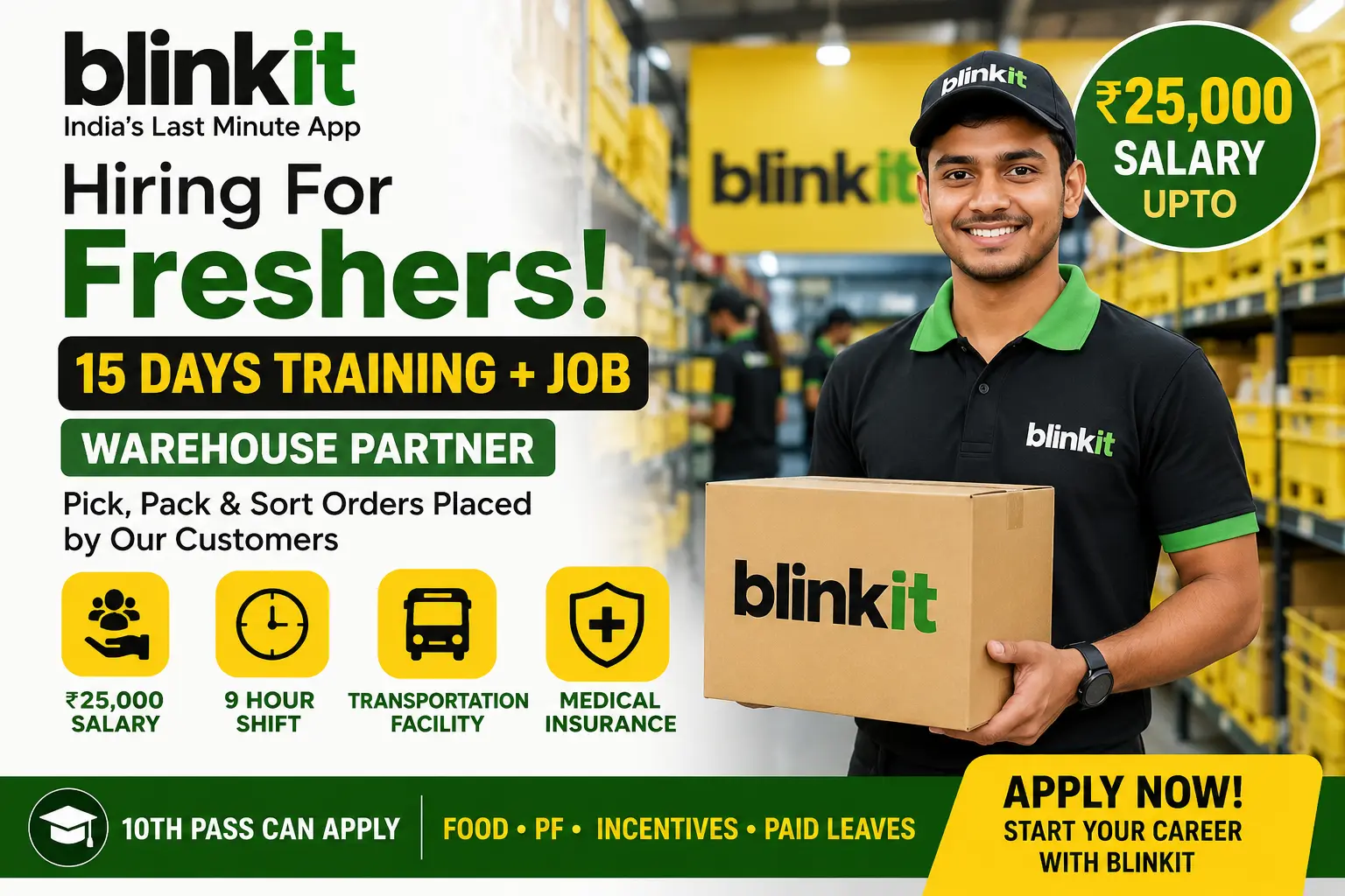 Blinkit Hiring for Freshers 2026 -15 Days Training + Job | Warehouse Partner Jobs - Apply Online