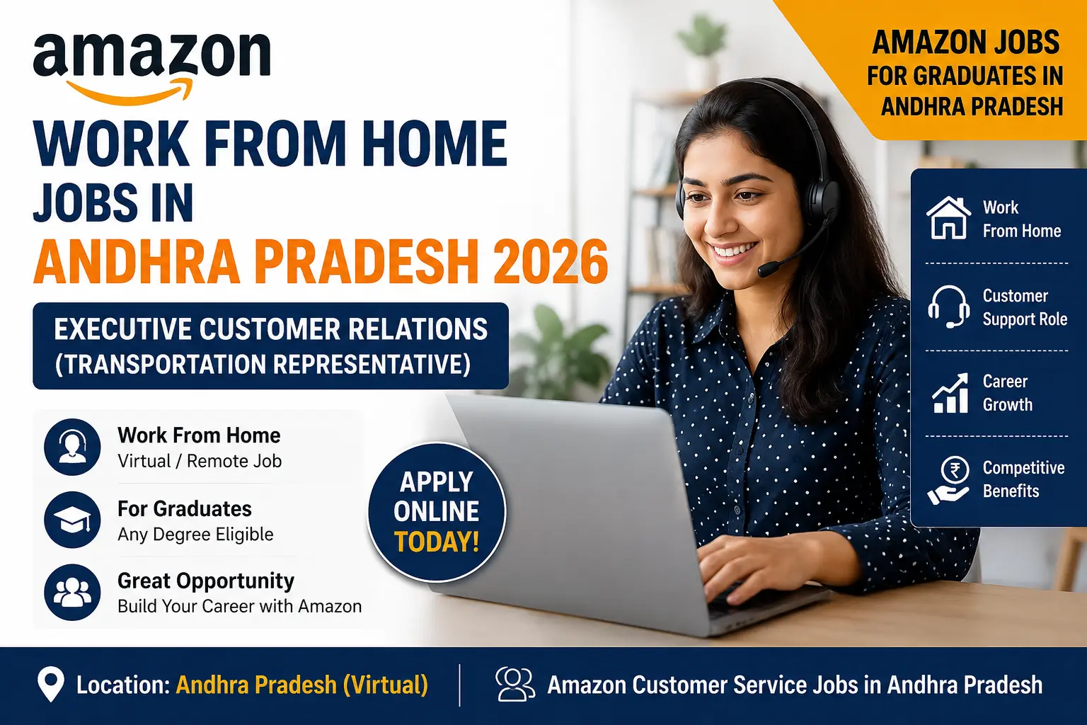 Amazon Work From Home Jobs in Andhra Pradesh 2026 | Executive Customer Relations – Apply Online