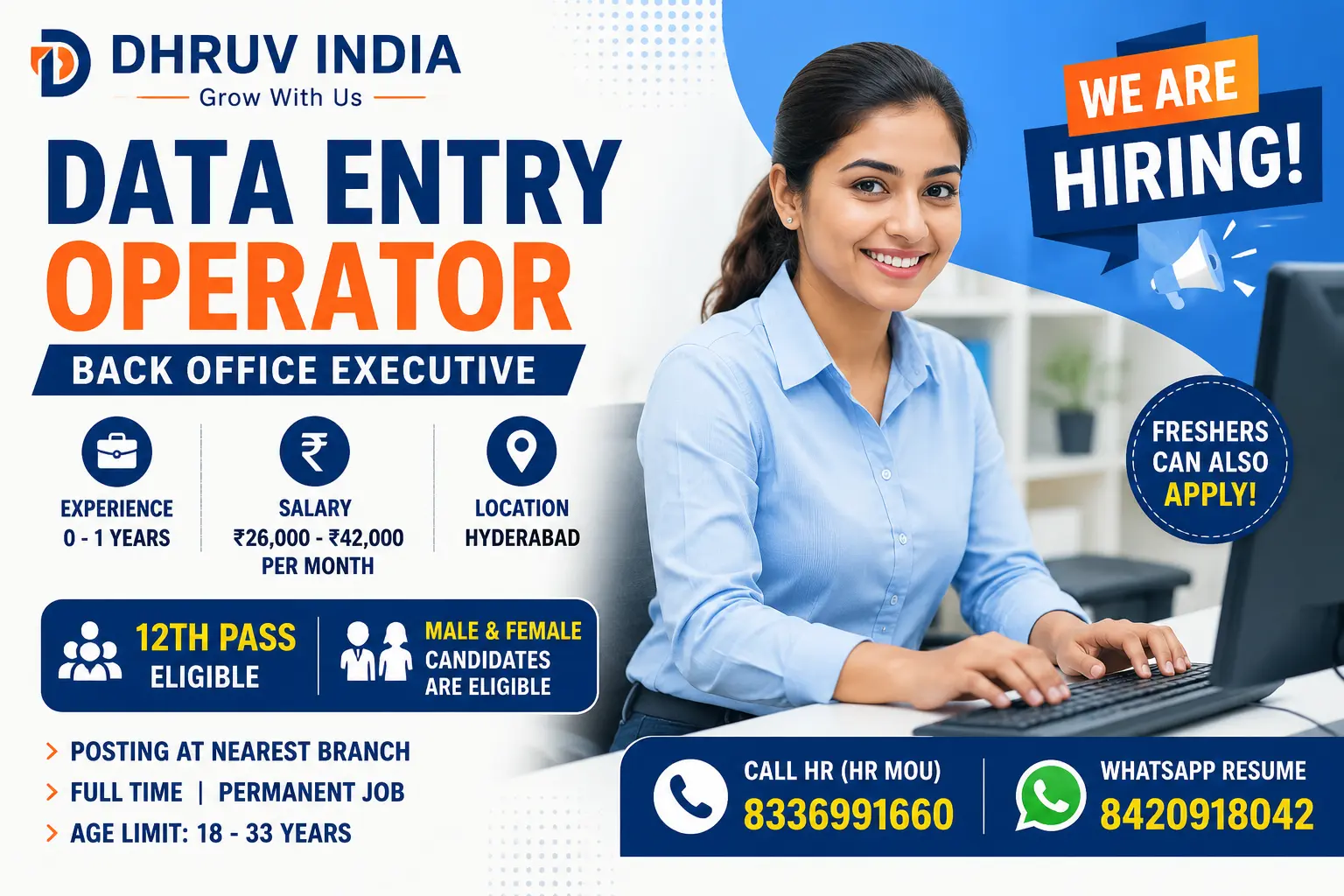 Data Entry Operator Jobs in Hyderabad 2026 – Dhruv India | 12th Pass Eligible