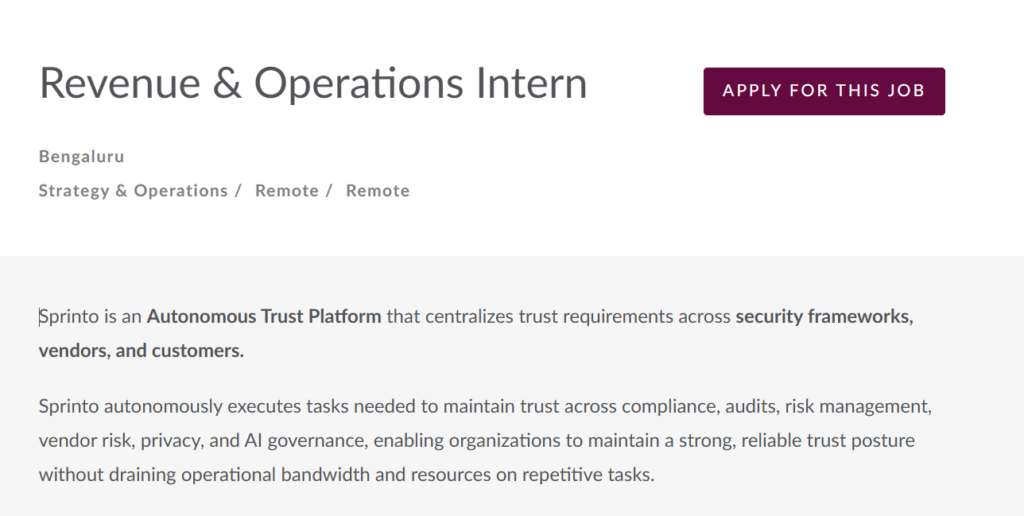 Revenue and Operations Intern at Sprinto 2026 – Remote Internship in Bengaluru –Work From Home Internship -Apply Online 2 image 15