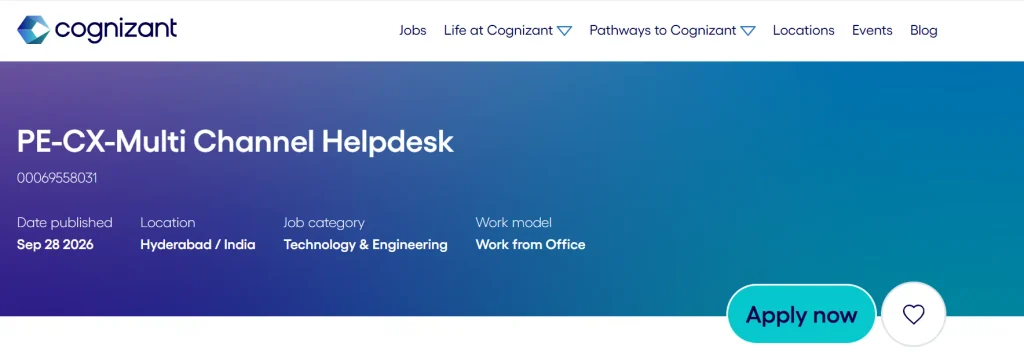 Cognizant Helpdesk Jobs 2026 : PE-CX Role in Hyderabad