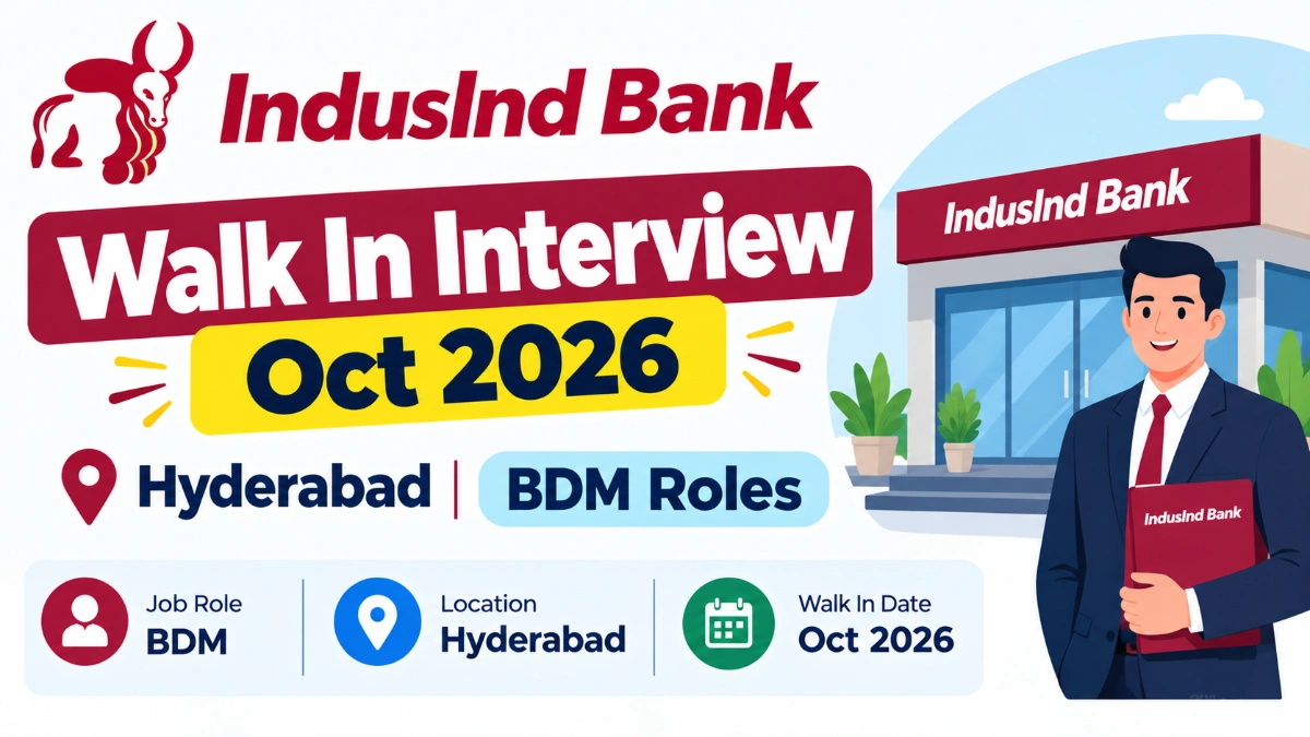 IndusInd Bank Walk In Interview Oct 2026: Hyderabad BDM Roles